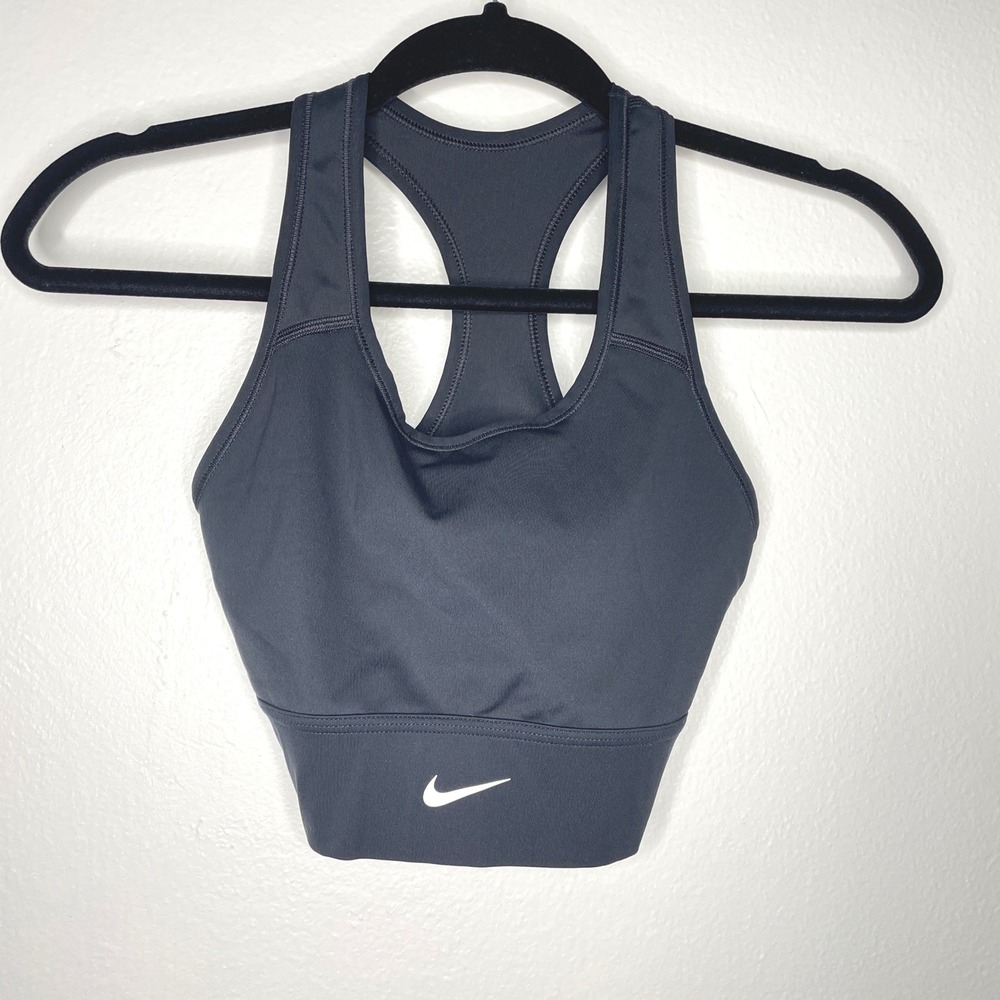 Nike Sports Bra Womens Small Black Dri-FIT Swoosh Racerback Medium Support